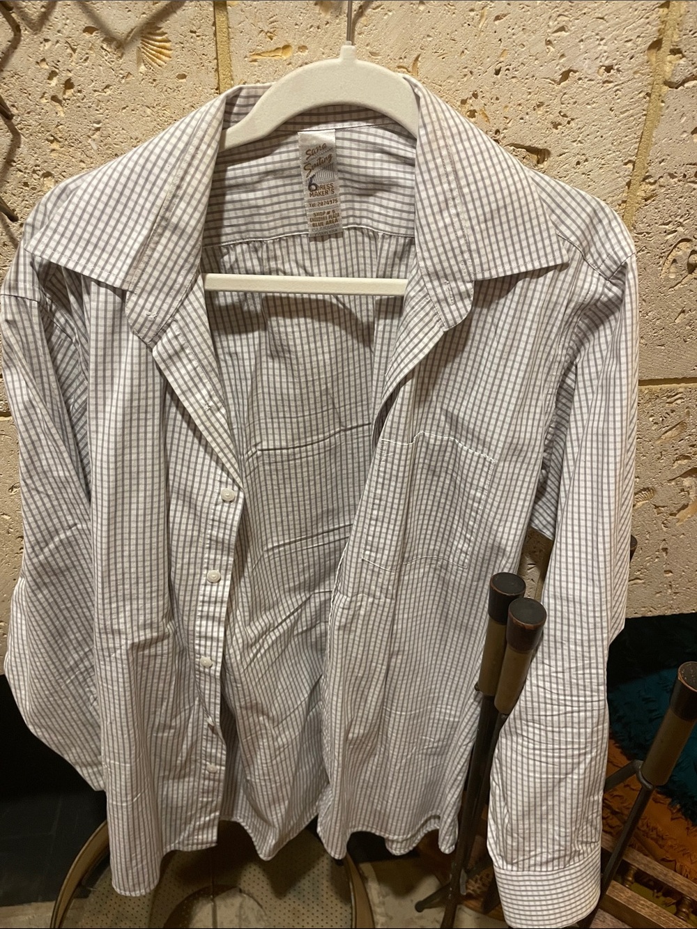 Men's Classic Striped Button-Up Shirt, White and Gray